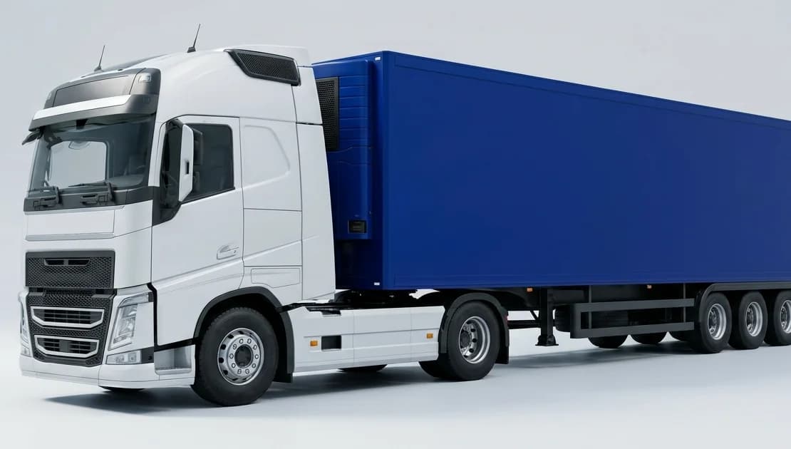 Refrigerated truck with a blue trailer